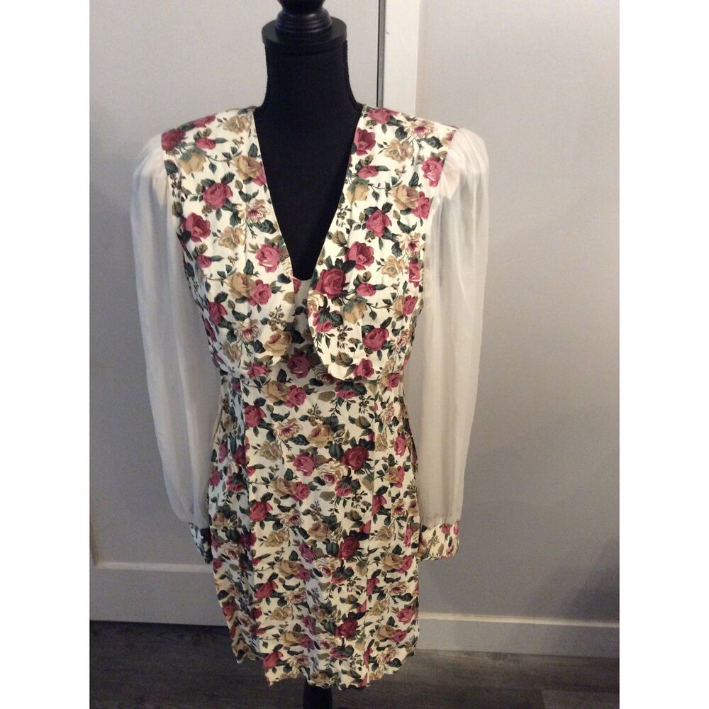 Vintage Cottage Rose Romantic Chiffon Mix Dress USA 11-12 Chauncey St 2 Piece